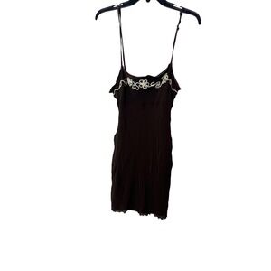 Studio Soleil Dress Womens M Brown Embroidered Scoop Neck Slip Mini Bodycon